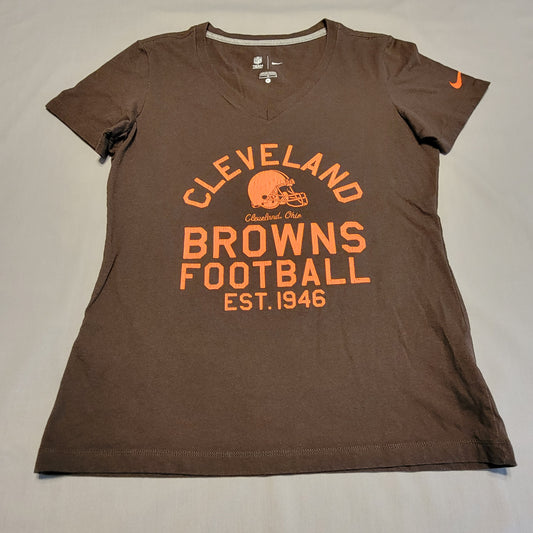 Pre-Owned Women's Large (L) Brown NFL Cleveland Browns V-Neck T-Shirt