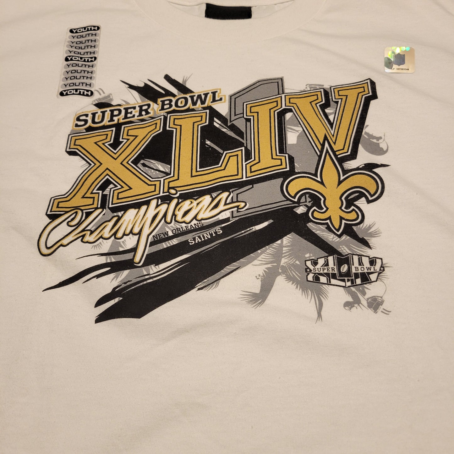 NWT Youth Large (L) White NFL New Orleans Saints Super Bowl T-Shirt