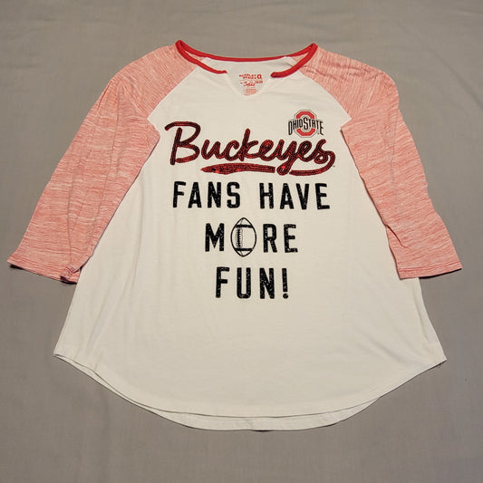 Pre-Owned Girl's Extra Large (18/20) NCAA Ohio State Buckeyes "More Fun" Baseball Style Shirt