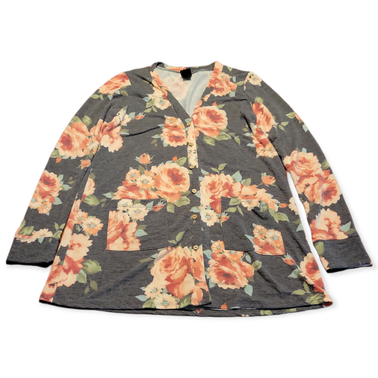 Women's Medium (M) Agnes & Dora Essential Gray Floral Cardigan